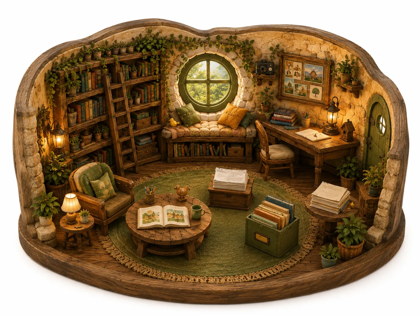 The attic reading room — soft light under the eaves